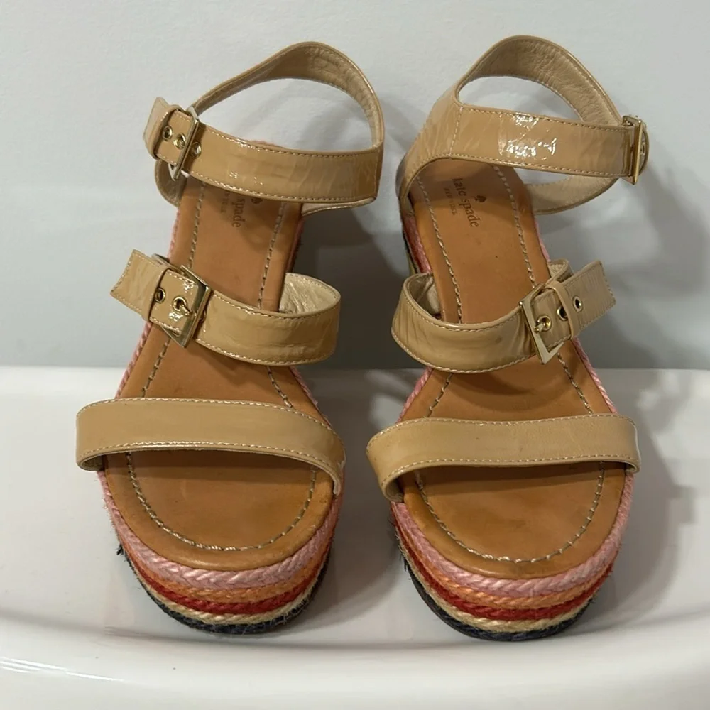 Kate Spade Striped Espadrilles patent leather high heeled sandals size 9